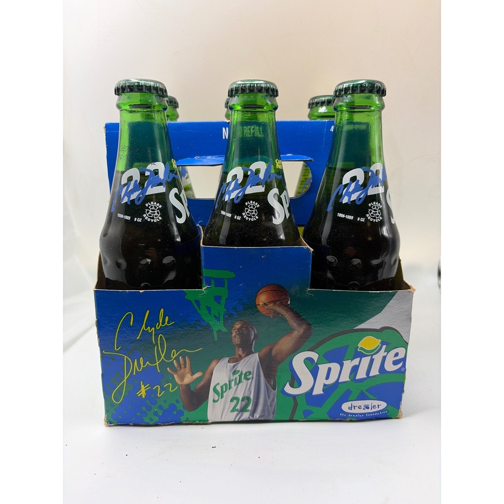 Vintage‎ 1994 Clyde Drexler Sprite 6 Pack 8oz Glass Bottles NBA Obey Your Thirst